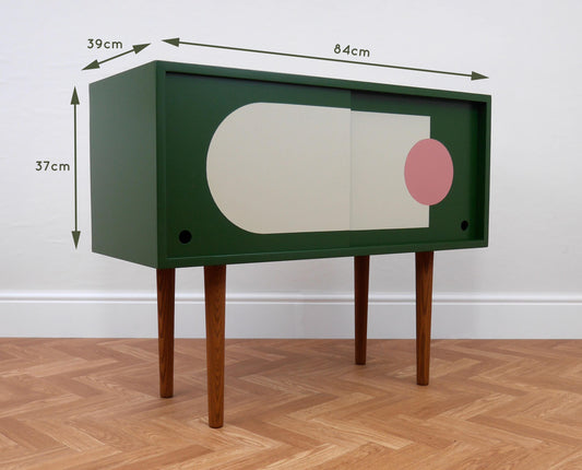 Green Vinyl Storage Cabinet with Geometric Pattern