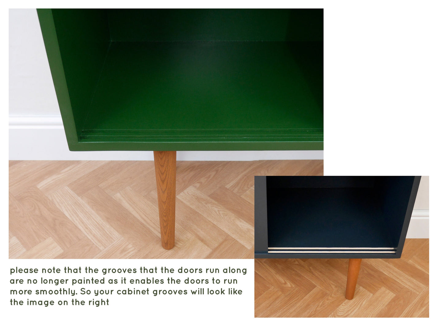 Mid Century Style Sliding Door Record Cabinet in Dark Green