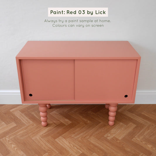 Handmade Coral Red Cabinet with Bobbin Legs