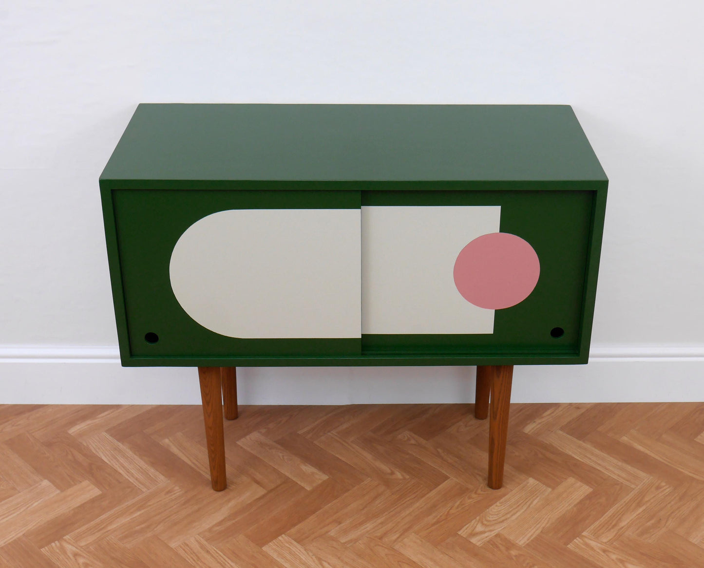 Green Vinyl Storage Cabinet with Geometric Pattern