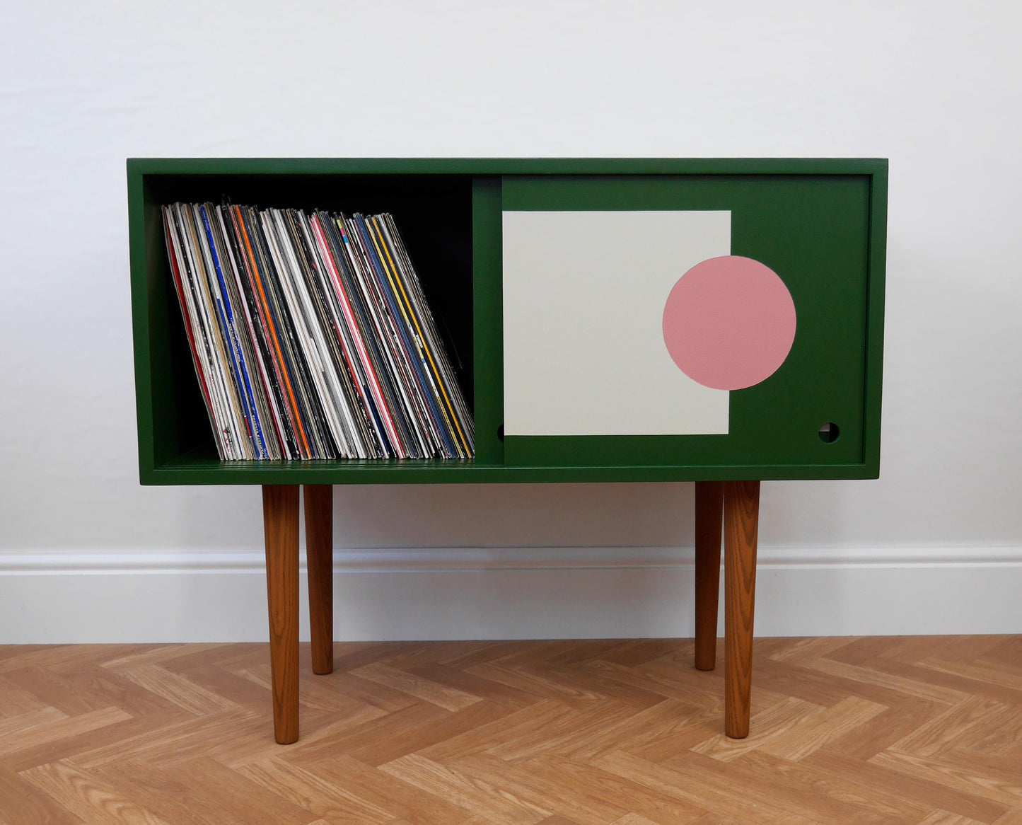 Green Vinyl Storage Cabinet with Geometric Pattern