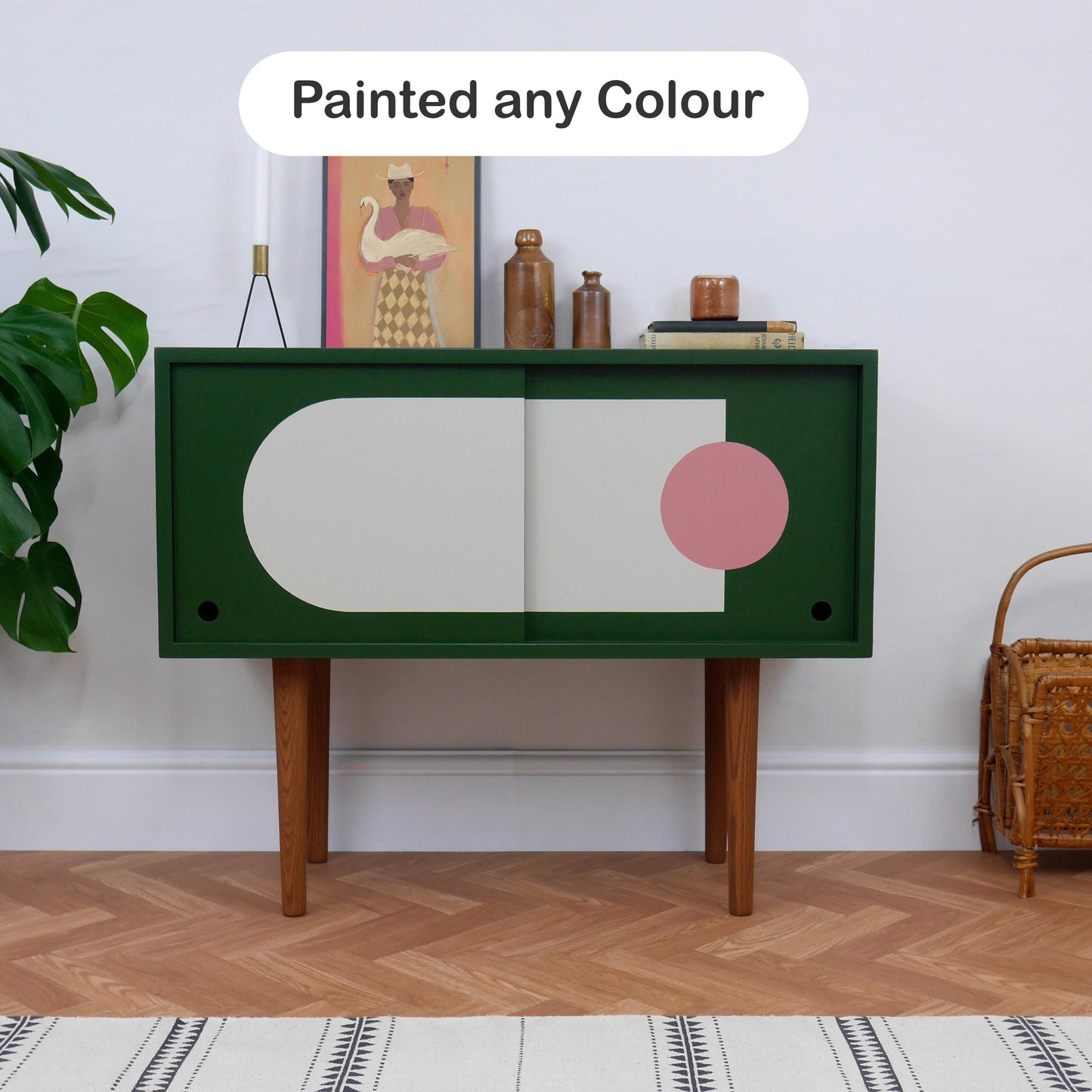Green Vinyl Storage Cabinet with Geometric Pattern