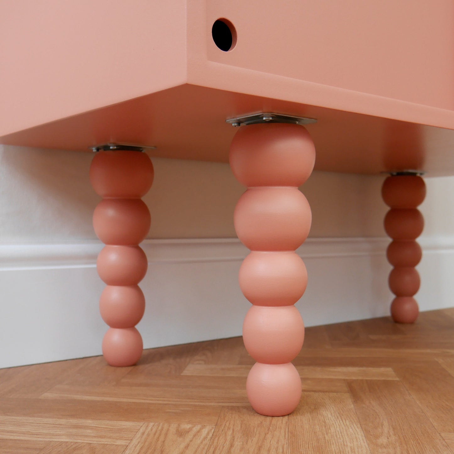 Handmade Coral Red Cabinet with Bobbin Legs