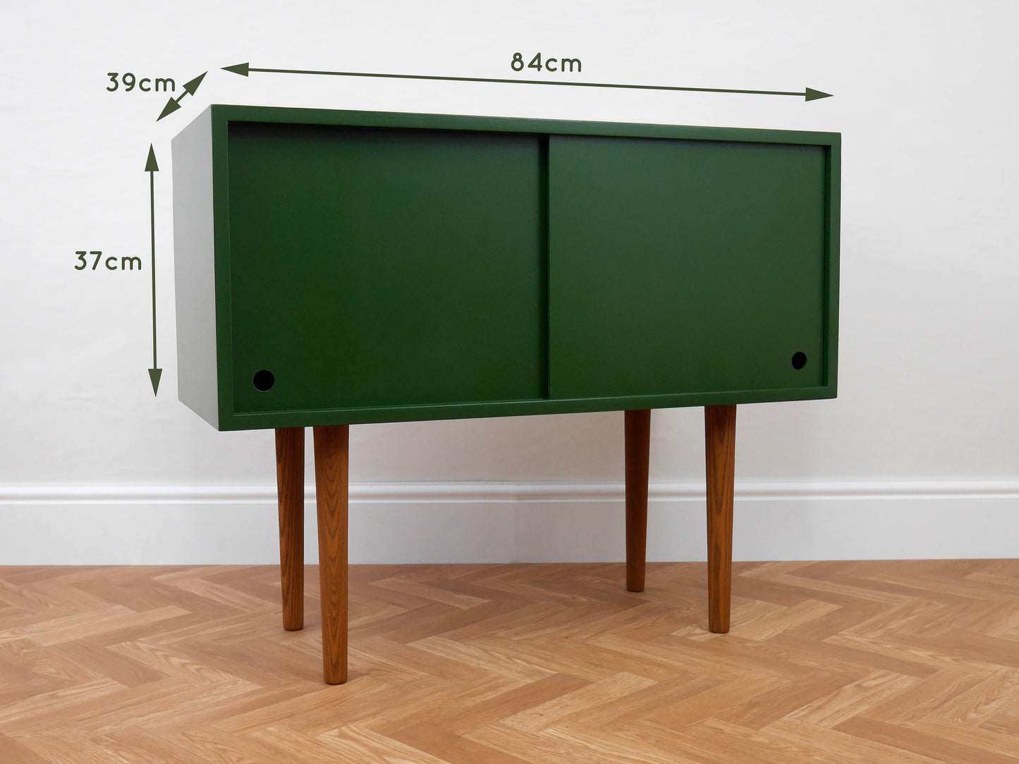 Mid Century Style Sliding Door Record Cabinet in Dark Green