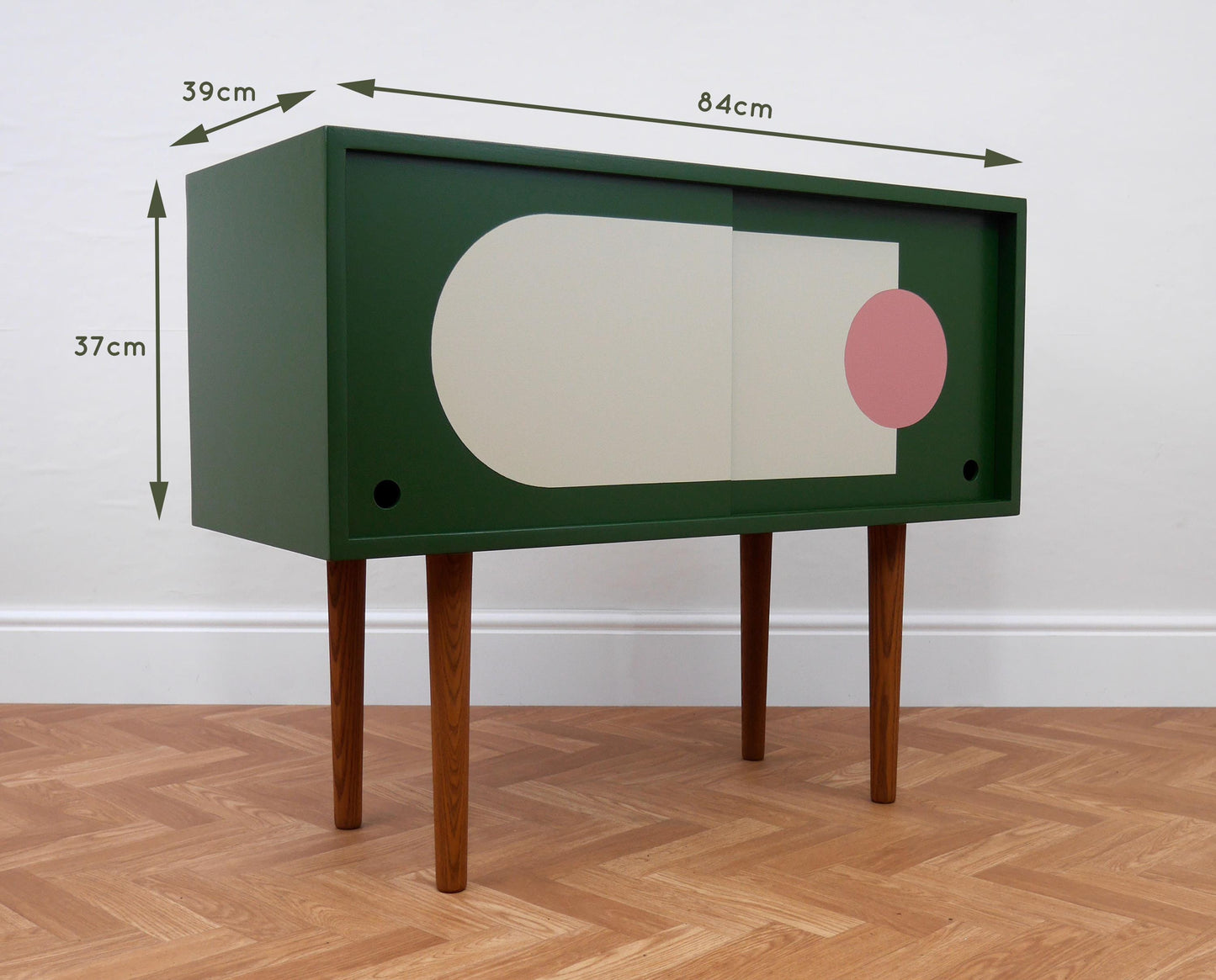 Green Vinyl Storage Cabinet with Geometric Pattern