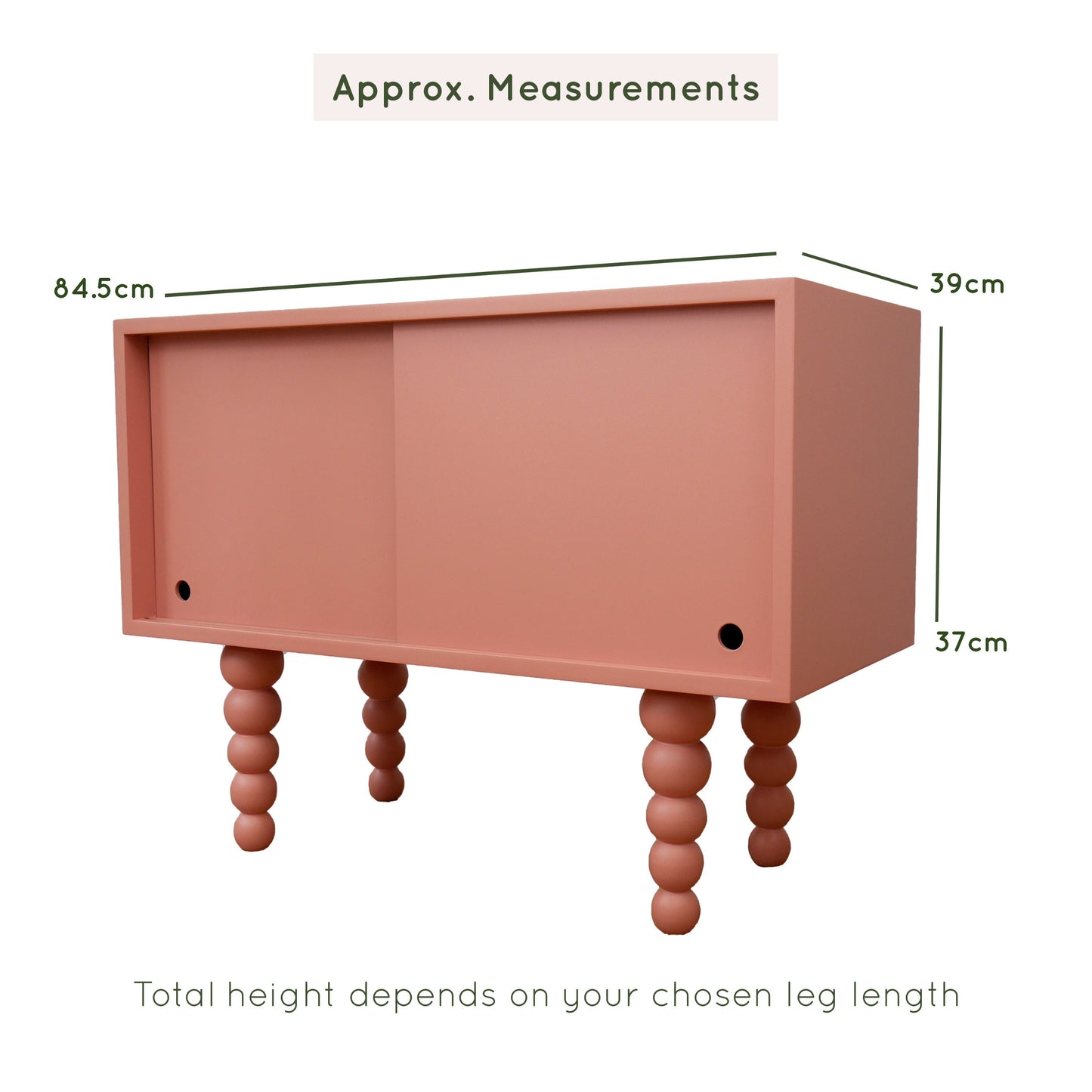 Handmade Coral Red Cabinet with Bobbin Legs