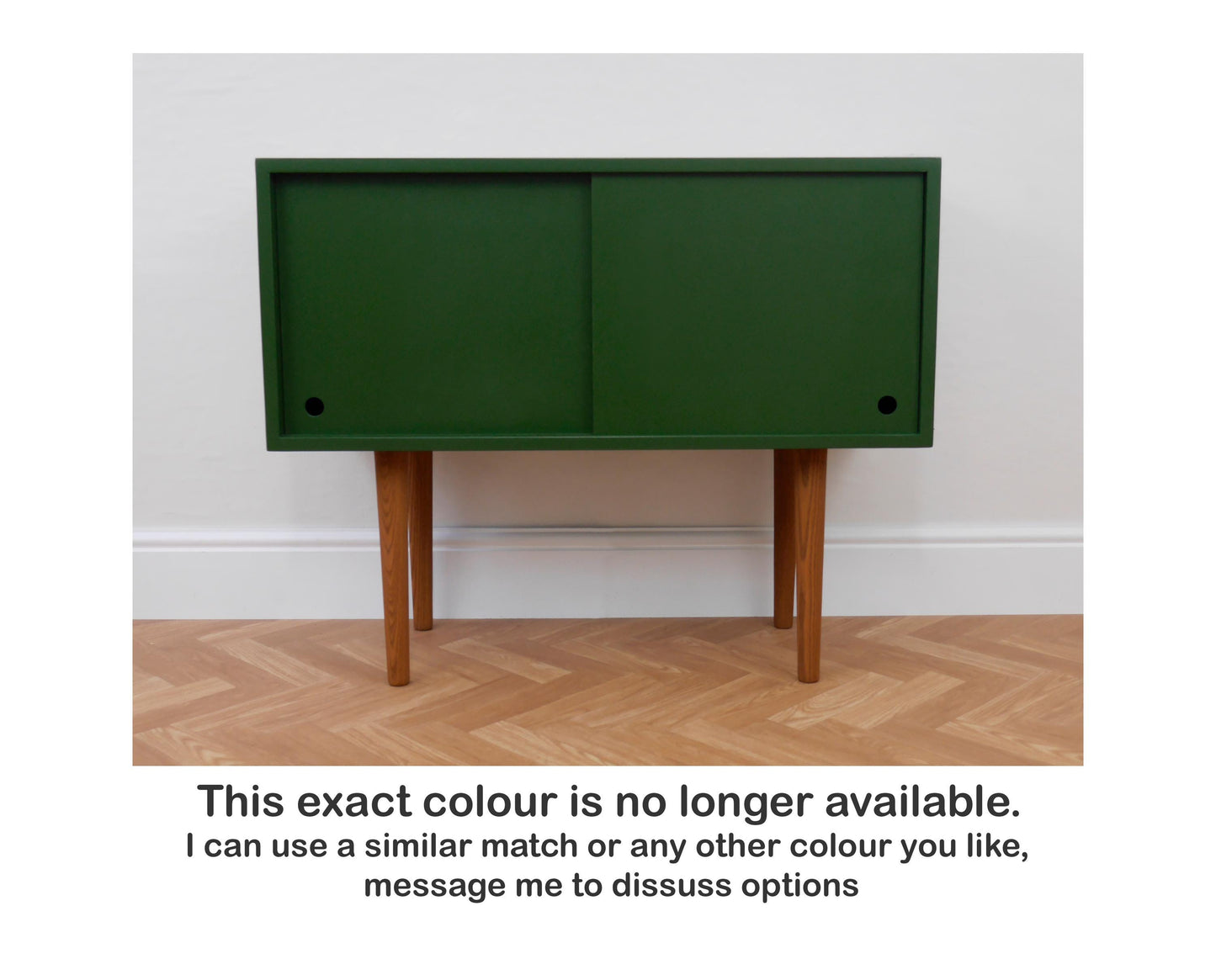 Mid Century Style Sliding Door Record Cabinet in Dark Green