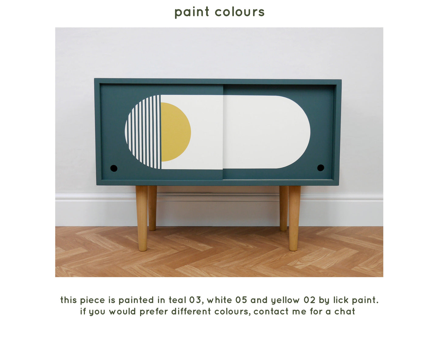 Mid Century Style Record Cupboard Teal Blue with Geometric Design