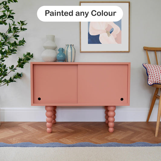 Handmade Coral Red Cabinet with Bobbin Legs